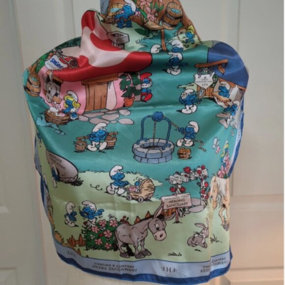 Farmhouse Fresh W/The Smurfs Collaboration Multi-Color Scarf 21"x 21", EUC - Picture 1 of 7